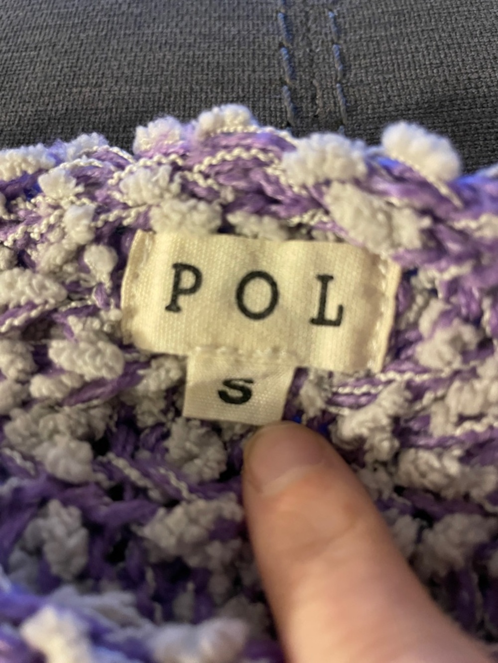 POL Off-Shoulder Chunky Knit Cropped Sweater Lavender Gray Boho Size: Small - Picture 8 of 10